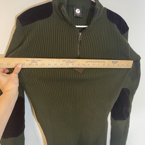 Rothco Military Commando Sweater Men’s L Green Rib Knit Shoulder Elbow Patches - Picture 7 of 7